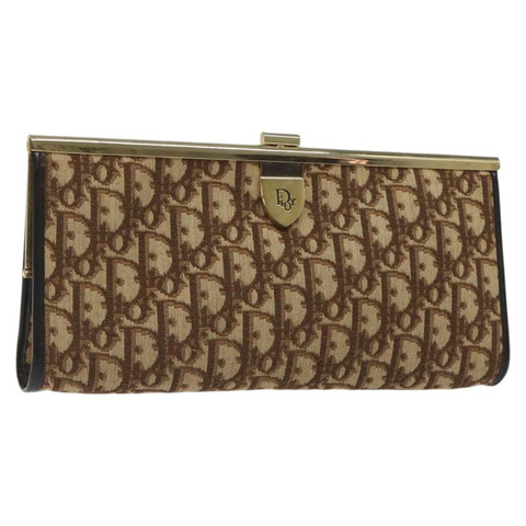 Christian Dior Trotter 帆布手拿包 棕金色 正品 117354