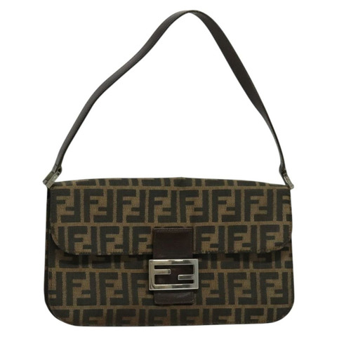 FENDI Zucca 帆布 Mamma Baguette 肩背包 棕黑銀 正品 125542