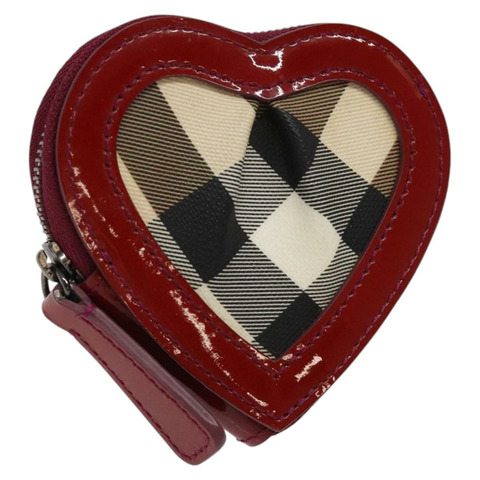 BURBERRY Nova 格紋心型零錢包 PVC 米色 正品 bs26001