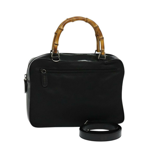 GUCCI 竹節手提包 尼龍 2 向 黑色 銀色 000 2040 0538 正品 SW805
