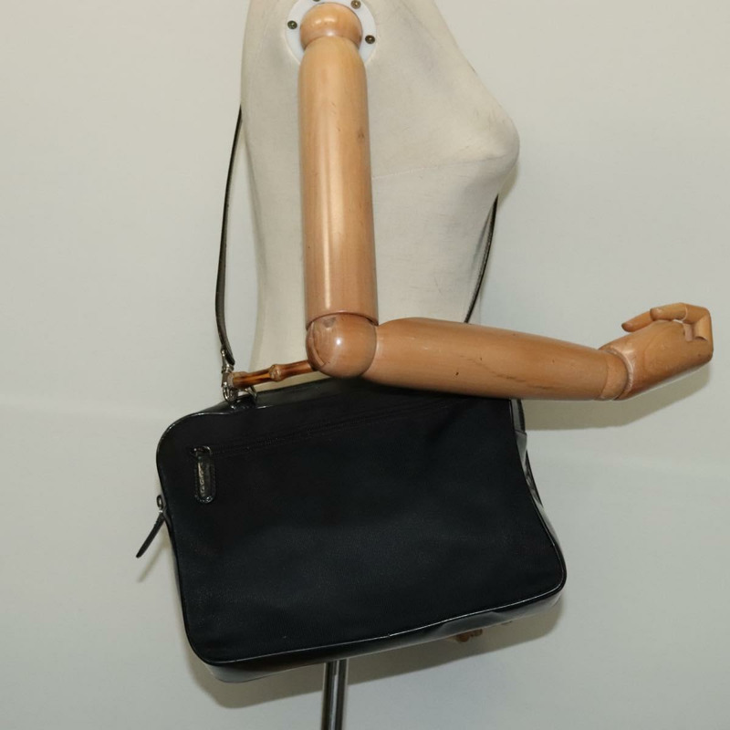 【日本直送】GUCCI 竹節手提包 尼龍 兩用 黑色 銀色 000 2040 0538 正品 SW805-20