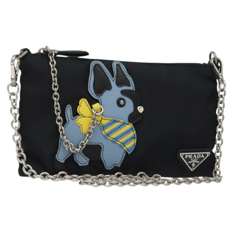 PRADA 鏈條配件袋 尼龍 黑色 銀色 正品 bs26272