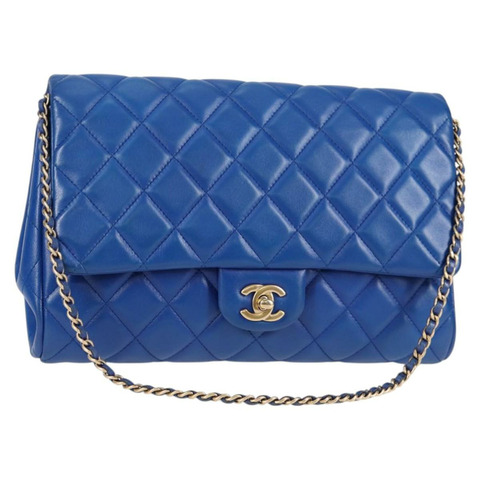 香奈兒 (CHANEL) 絎縫鏈條單肩包 小羊皮 藍金色 CC 正品 118875M