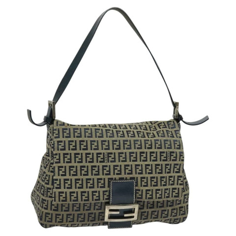 FENDI Zucchino 帆布 Mamma Baguette 單肩包 海軍藍銀 正品 126749