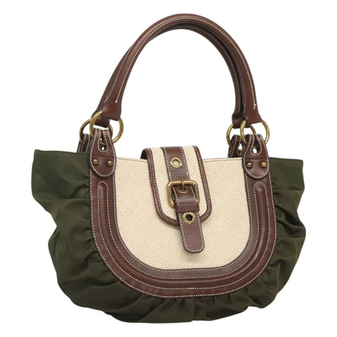 BURBERRY Nova 格紋藍標手提包帆布卡其金色正品 bs26693