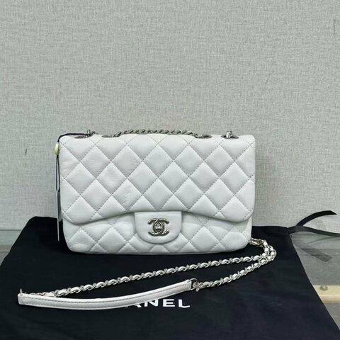 ✨CHANEL 銀扣牛皮季節款CF風琴鍊條包22*14*6 97新配件塵袋