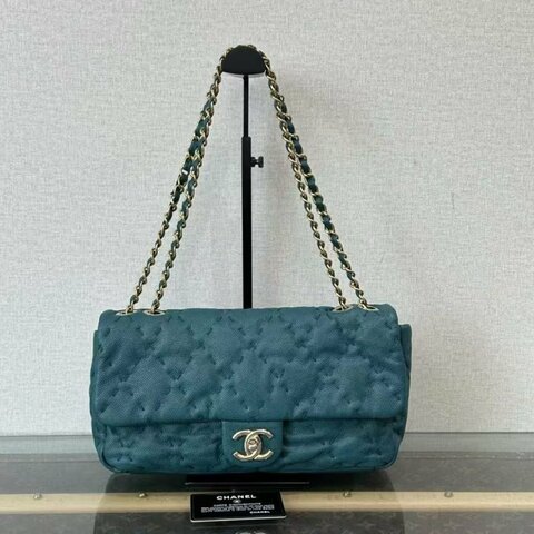 CHANEL 金扣外縫線肩背斜背包 28*16*6 98新配件塵袋保卡