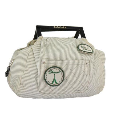 香奈兒手袋帆布綠色銀色 CC 正品 97061