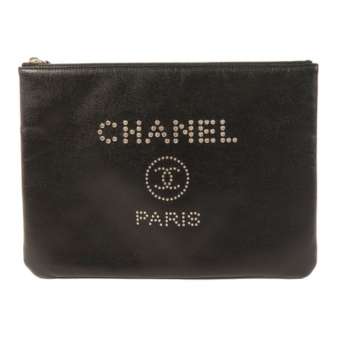 CHANEL 牛皮皮革Clutch Bag銀扣手拿包