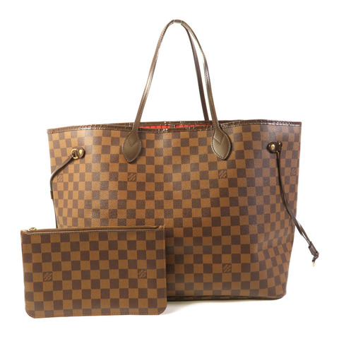 LOUIS VUITTON Damier Neverfull GM金扣肩背袋棕色