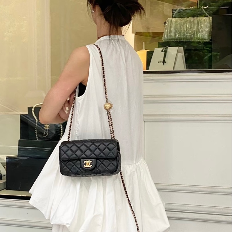 #99新帶膜 #全網最低芯片款 香奈兒cf20金球黑金大方胖 芯片款🉑調節背袋-3