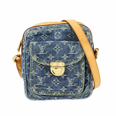 路易威登 LOUIS VUITTON Monogram 牛仔布相機包 單肩包 藍色 M95348 金色金屬扣