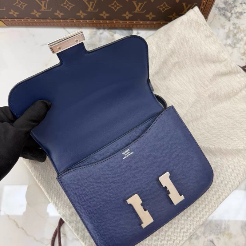 Hermes Mini Constance 19 小號 藍色銀扣 EP皮 98新 A刻-4
