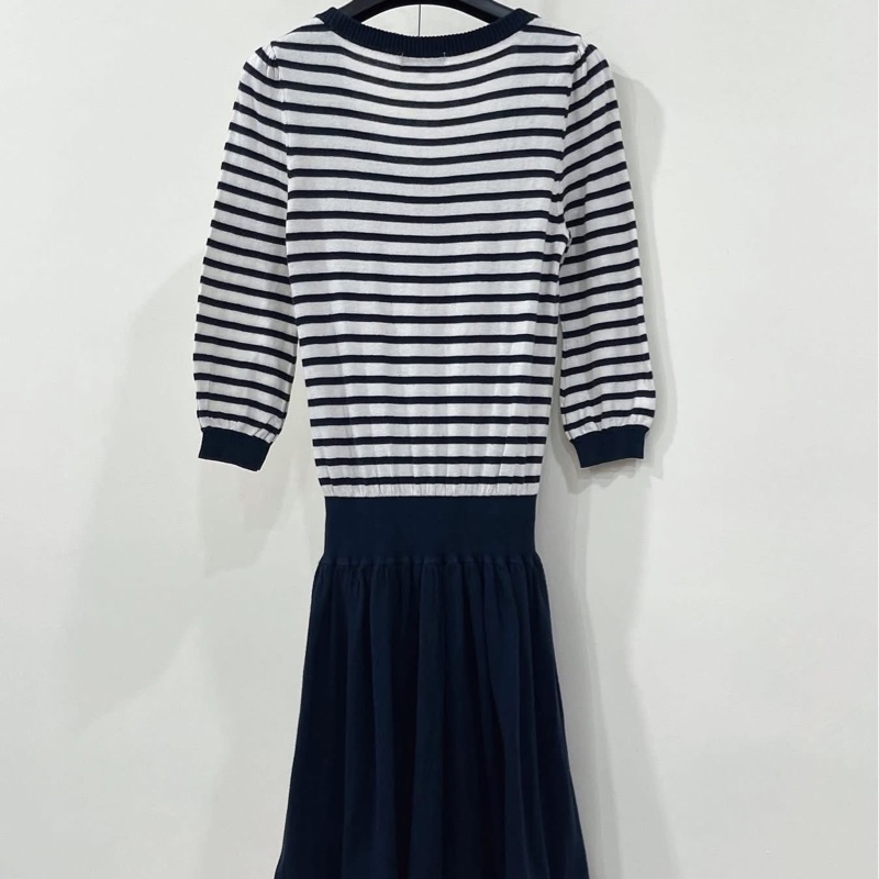 BURBERRY 藍標   橫條拼接蝴蝶結針織洋裝-2