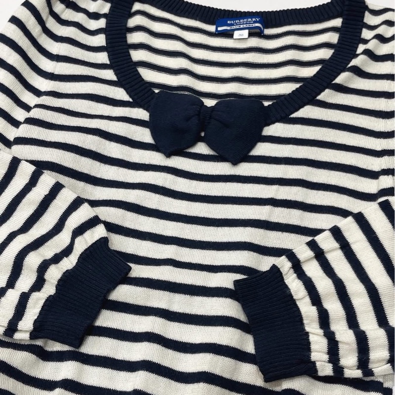 BURBERRY 藍標   橫條拼接蝴蝶結針織洋裝-4