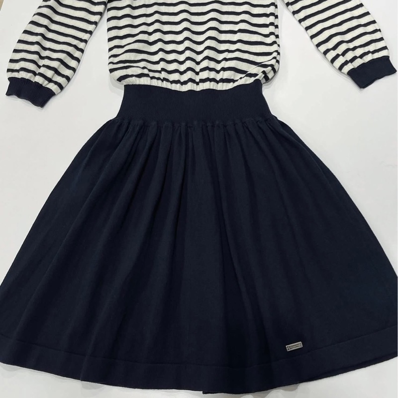 BURBERRY 藍標   橫條拼接蝴蝶結針織洋裝-6