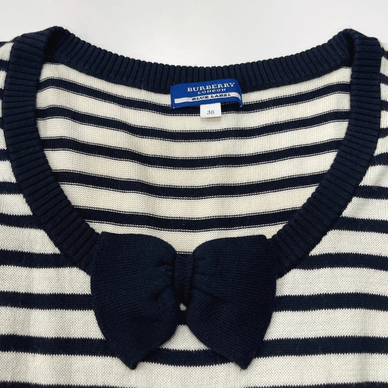 BURBERRY 藍標   橫條拼接蝴蝶結針織洋裝-8