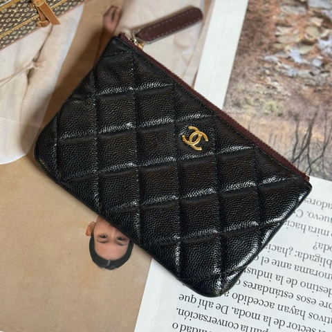 Chanel 黑金荔枝一字零錢包