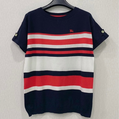 BURBERRY 藍標　橫條金扣戰馬針織上衣