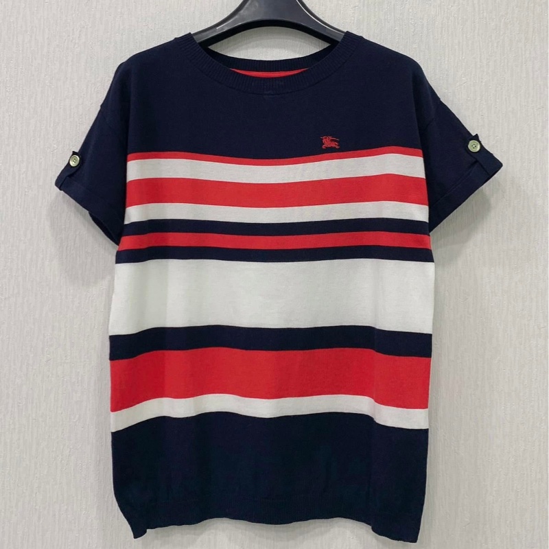 BURBERRY 藍標 橫條金扣戰馬針織上衣-0