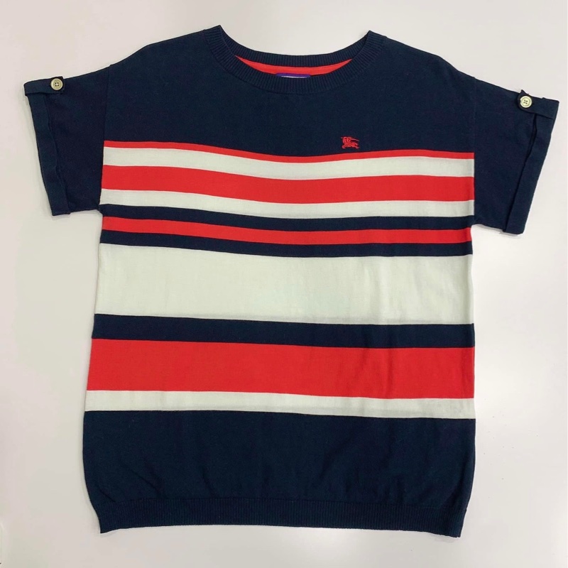 BURBERRY 藍標 橫條金扣戰馬針織上衣-4