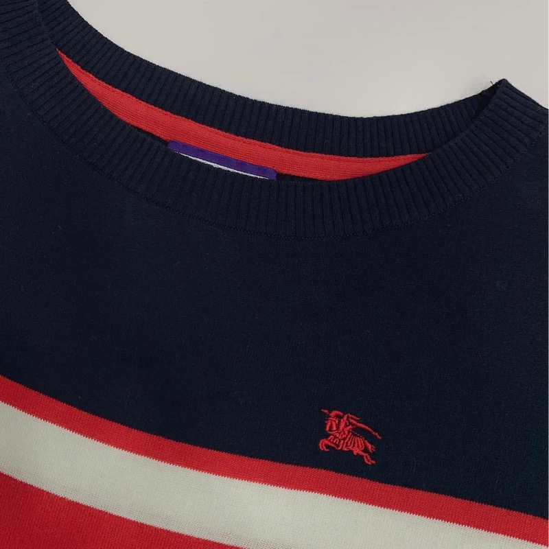 BURBERRY 藍標 橫條金扣戰馬針織上衣-5