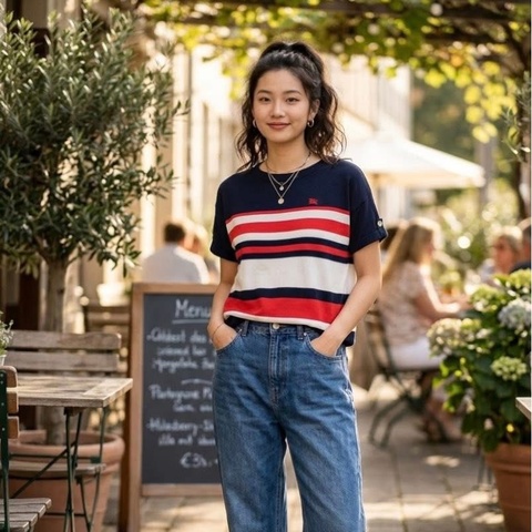 BURBERRY 藍標　橫條金扣戰馬針織上衣