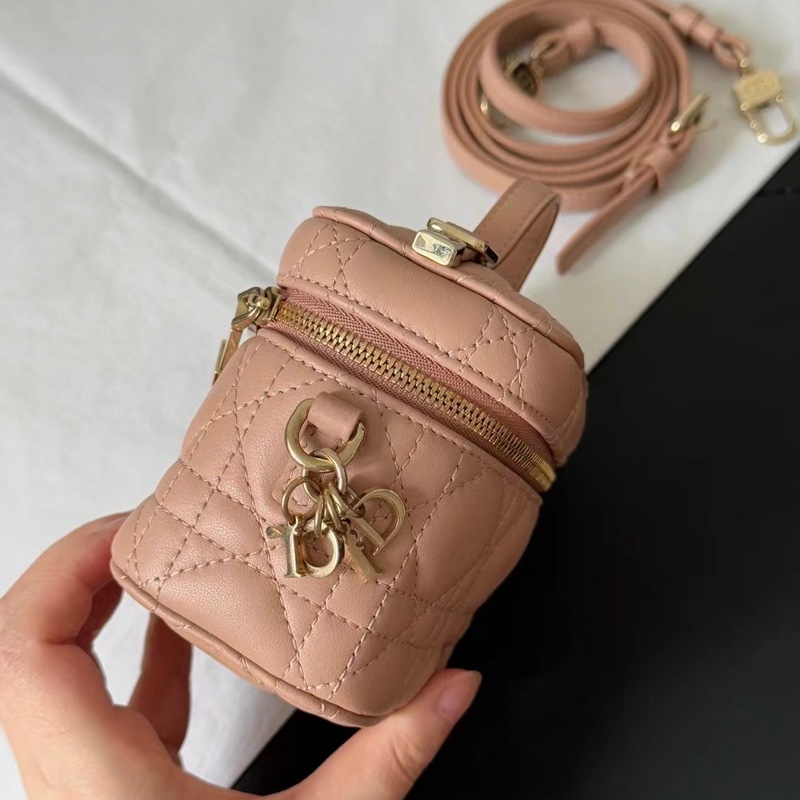 Dior Lady Dior Vanity 金色拉鏈粉色羊皮革化妝包 盒子包-4