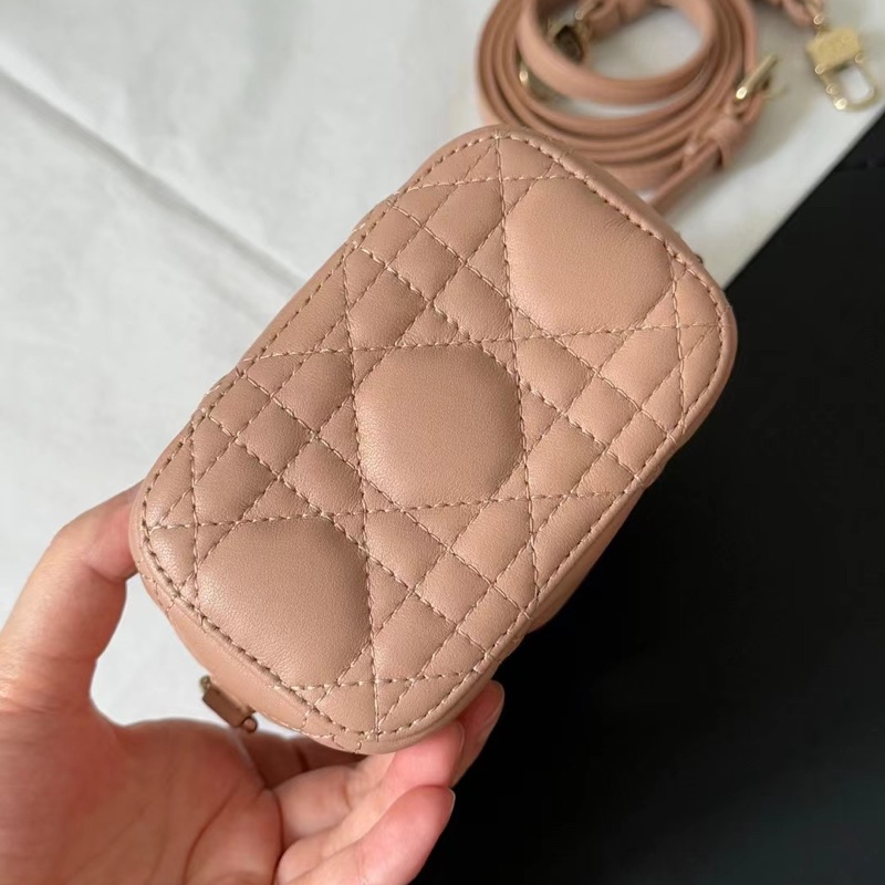 Dior Lady Dior Vanity 金色拉鏈粉色羊皮革化妝包 盒子包-6