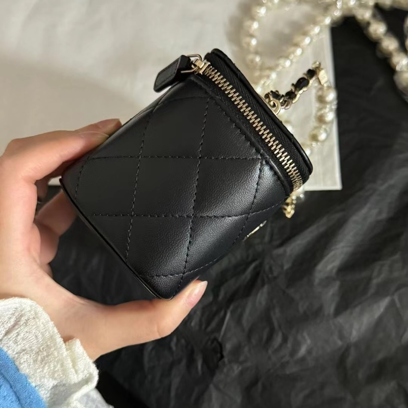 Chanel 黑色珍珠盒子包 化妝包-4