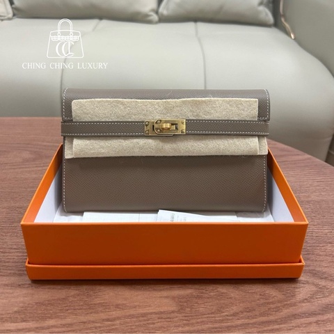 🌈Hermes🧡Kelly Wallet🧡大象灰銀扣🌟99新🌟原膜在🌟kelly長銀包🌟