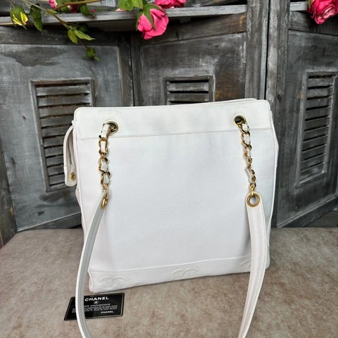 Chanel • 經典多Logo 白金荔枝牛皮奶粉包