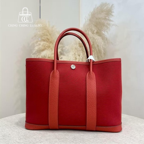 Hermes🌈Garden party 30❤️紅色布拼皮❤️99.8新❤️閑置🌟