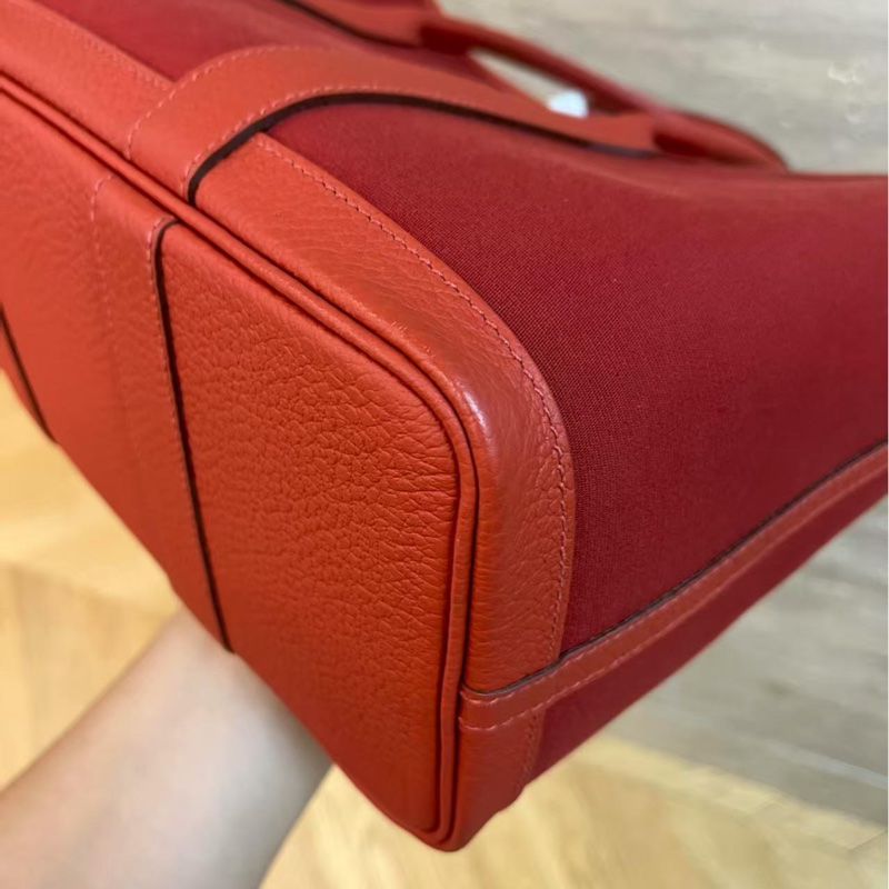 Hermes🌈Garden party 30❤️紅色布拼皮❤️99.8新❤️閑置🌟-4
