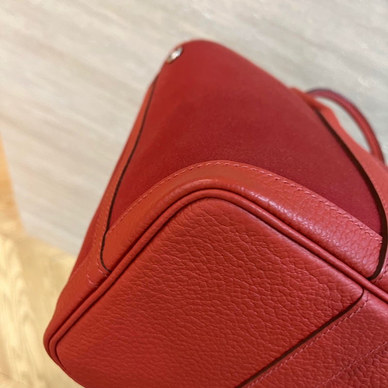 Hermes🌈Garden party 30❤️紅色布拼皮❤️99.8新❤️閑置🌟-5