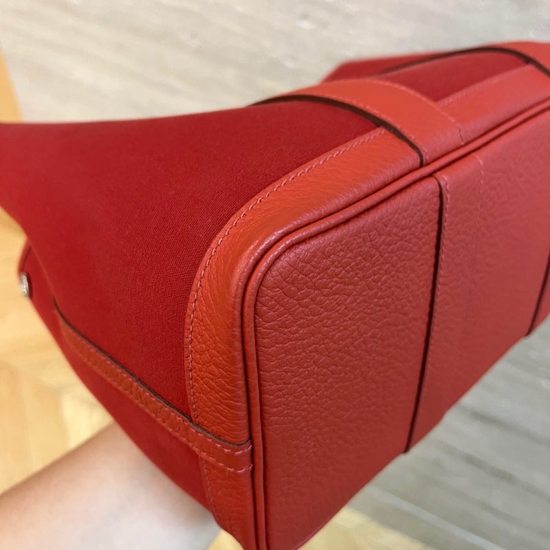 Hermes🌈Garden party 30❤️紅色布拼皮❤️99.8新❤️閑置🌟-6