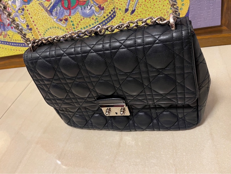 Dior 小羊皮銀扣海軍藍翻蓋包 可肩背 可斜背 降降-5