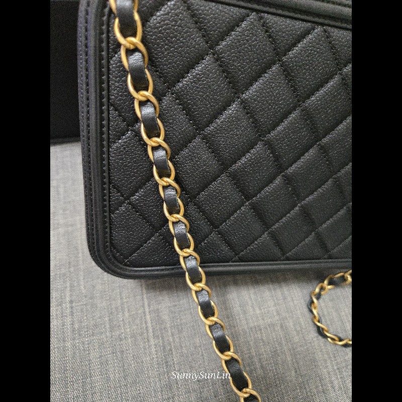 CHANEL香奈兒｜菱格 相機包 黑色 魚子醬 荔枝牛皮 Vanity Case手提/肩背/側背包/化妝箱-27