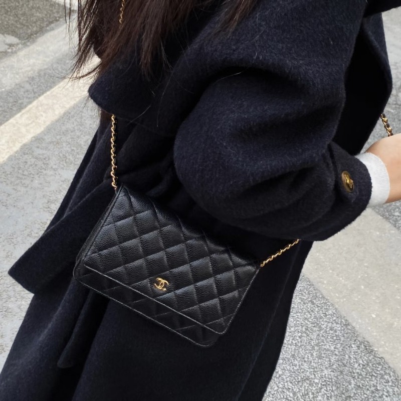Chanel 香奈兒經典woc 黑色荔枝皮 金logo 芯片款-1