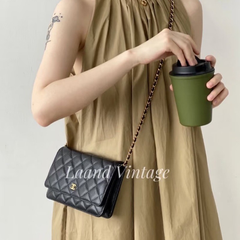 Chanel 香奈兒經典woc 黑色荔枝皮 金logo 芯片款-8