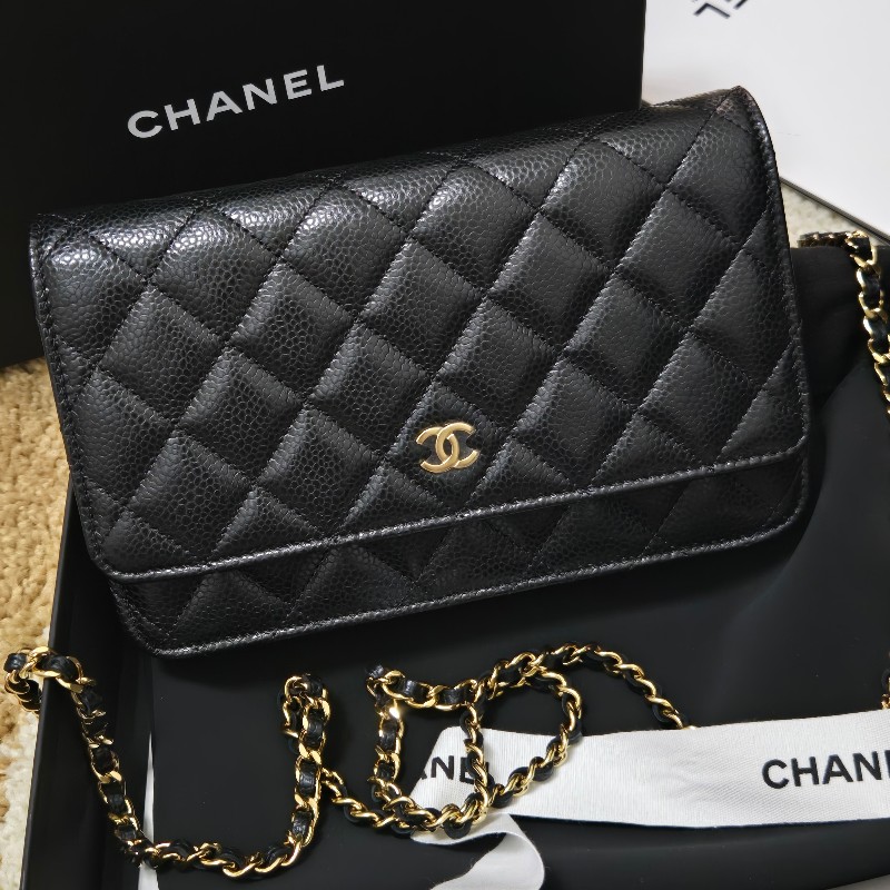 Chanel 香奈兒經典woc 黑色荔枝皮 金logo 芯片款-9