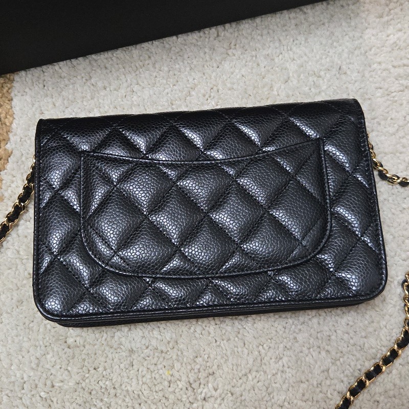 Chanel 香奈兒經典woc 黑色荔枝皮 金logo 芯片款-12