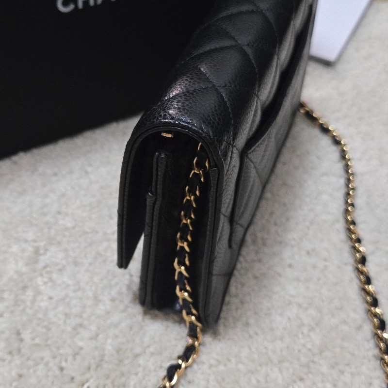 Chanel 香奈兒經典woc 黑色荔枝皮 金logo 芯片款-14