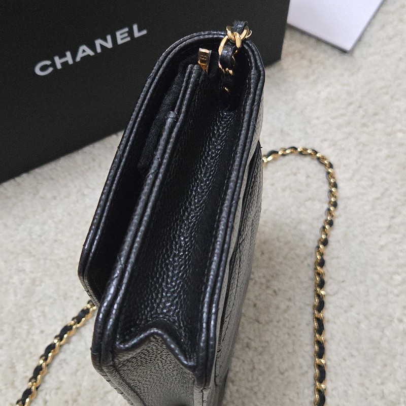 Chanel 香奈兒經典woc 黑色荔枝皮 金logo 芯片款-15