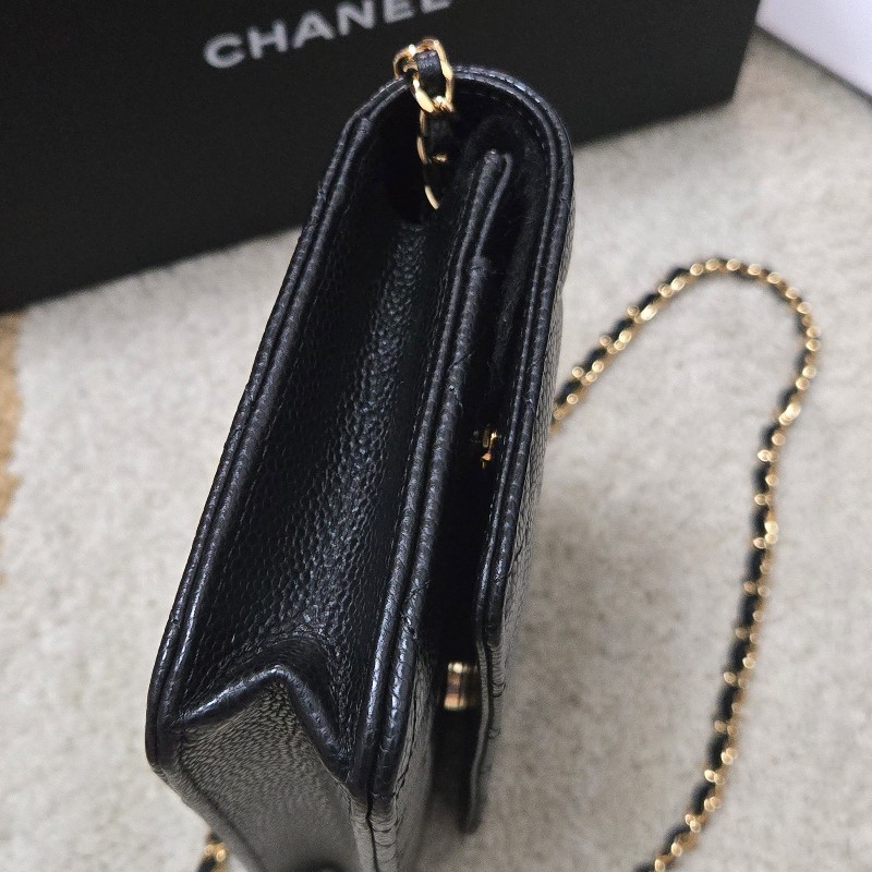 Chanel 香奈兒經典woc 黑色荔枝皮 金logo 芯片款-17