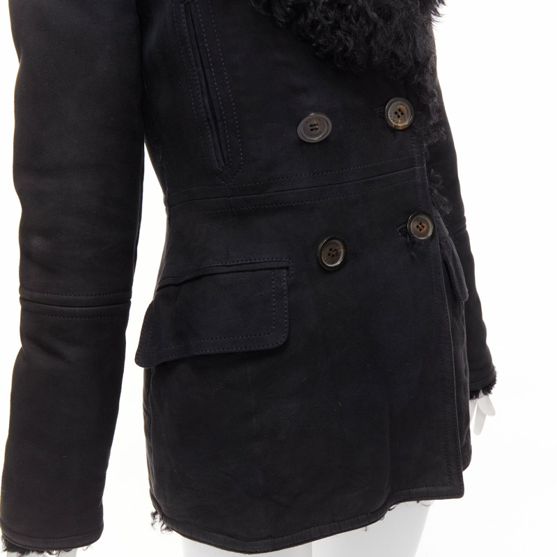 GUCCI Tom Ford Vintage black shearling double breasted coat IT42 M-1