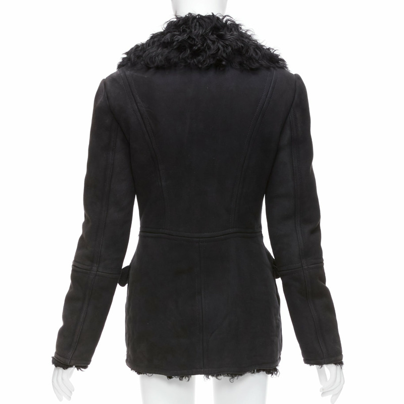 GUCCI Tom Ford Vintage black shearling double breasted coat IT42 M-5