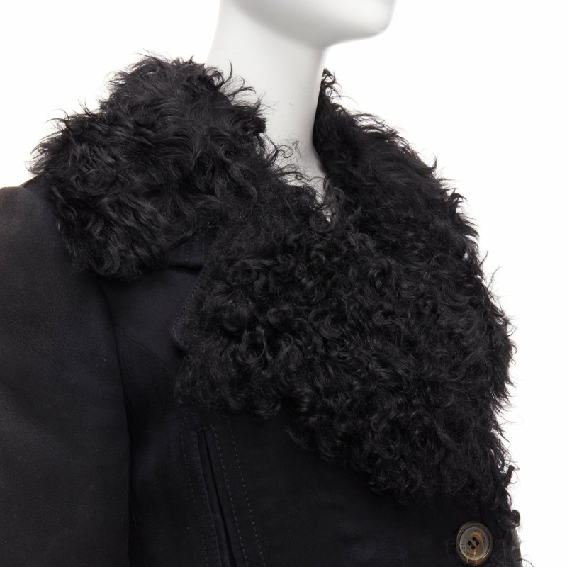GUCCI Tom Ford Vintage black shearling double breasted coat IT42 M-7