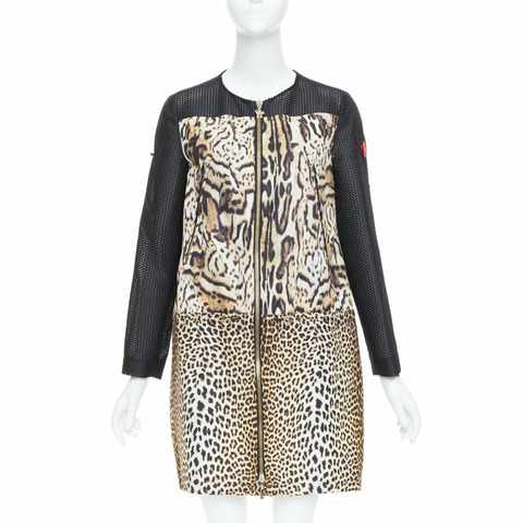 MONCLER Gamme Rouge Runway brown black leopard print mesh long coat Sz0