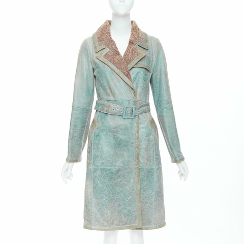 rare CHRISTIAN DIOR John Galliano Vintage washed blue babylamb leather coat FR36 S